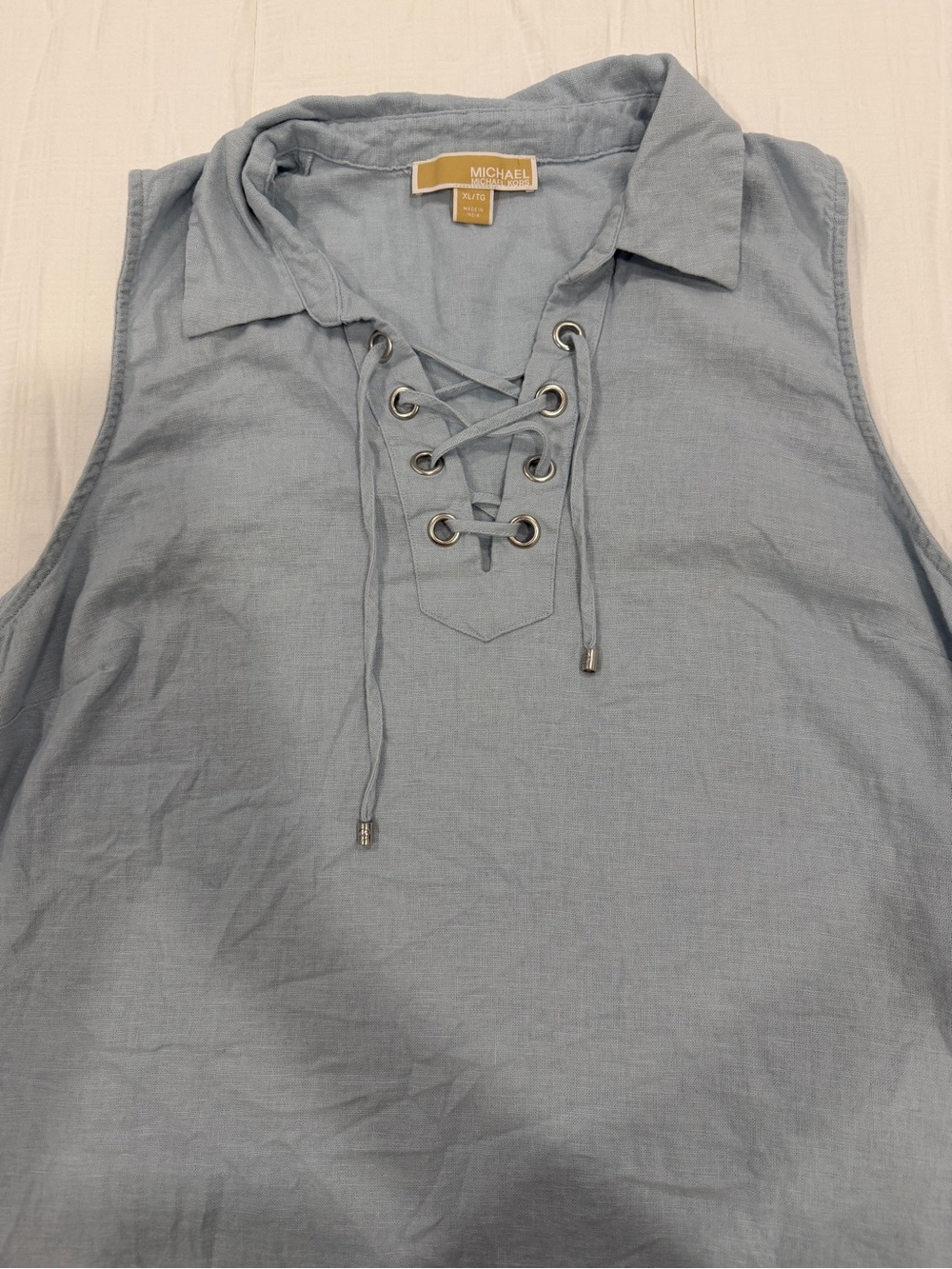 Michael Kors Sky Blue Lace-Up Sleeveless Tank